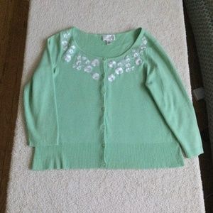 Vintage Loft Embroidered Floral Cardigan Sweater Green - Sz Large Petite